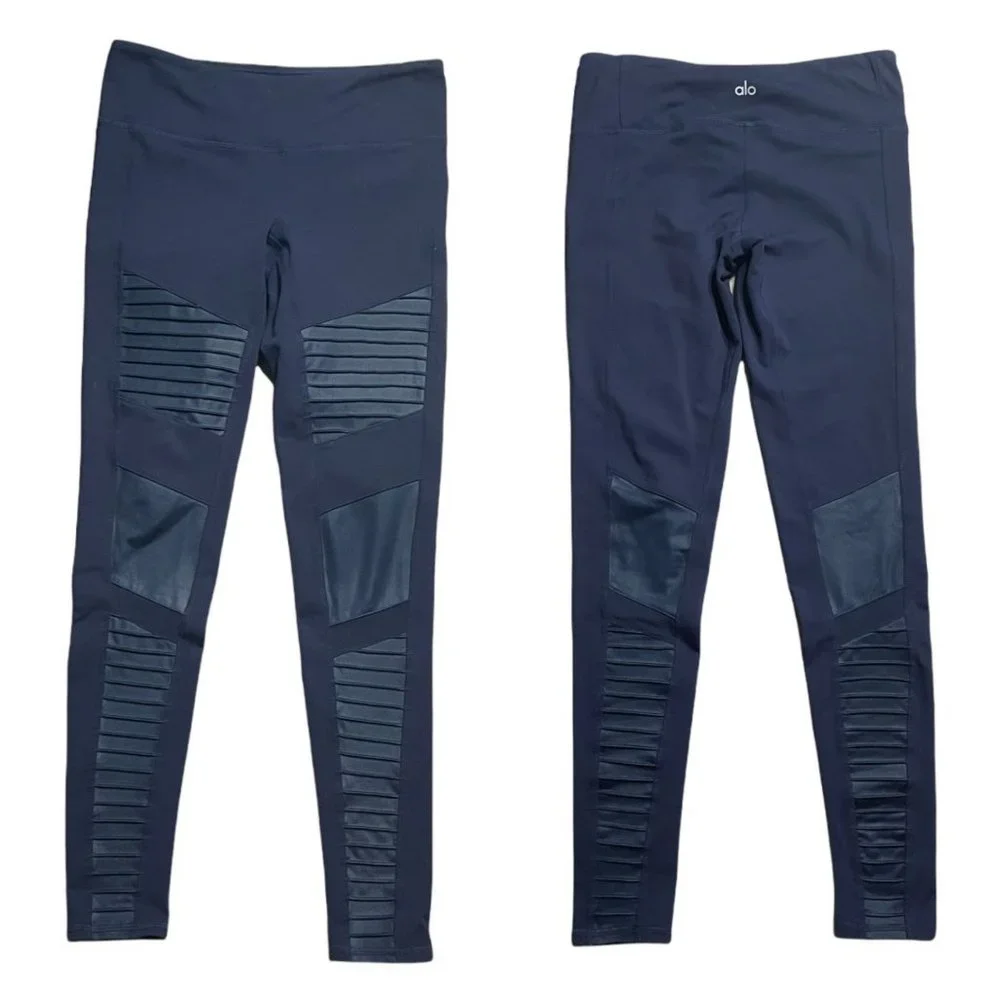 ALO Yoga Moto Leggings rich navy blue s small mid low rise - Picture 3 of 6